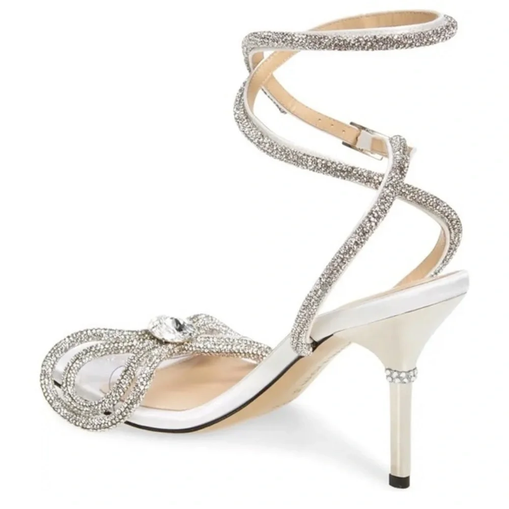 New Mach & Mach Double Crystal Bow Square‎ toe sandal size 36.5EU